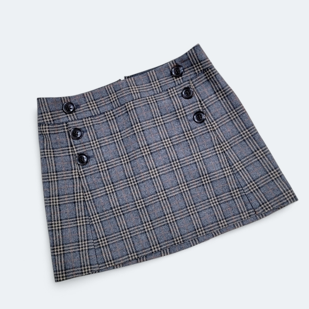 Gap Plaid Button-Detail  Wool Blend Skirt Size 6   Y2K